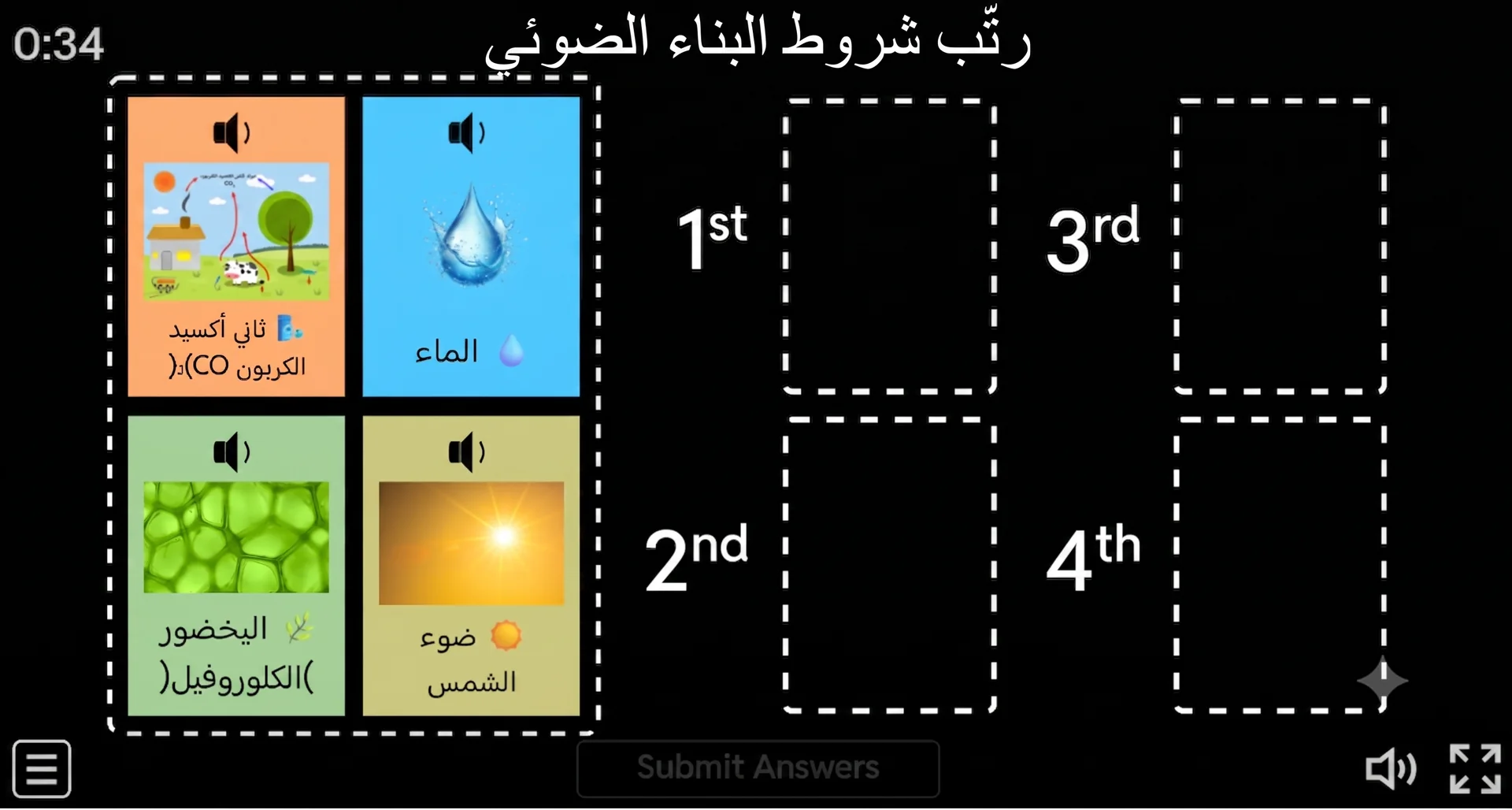 List the conditions for photosynthesis