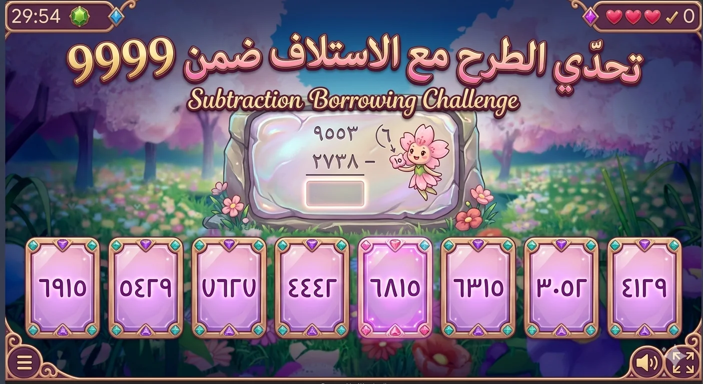 Subtraction challenge with borrowing within 9999