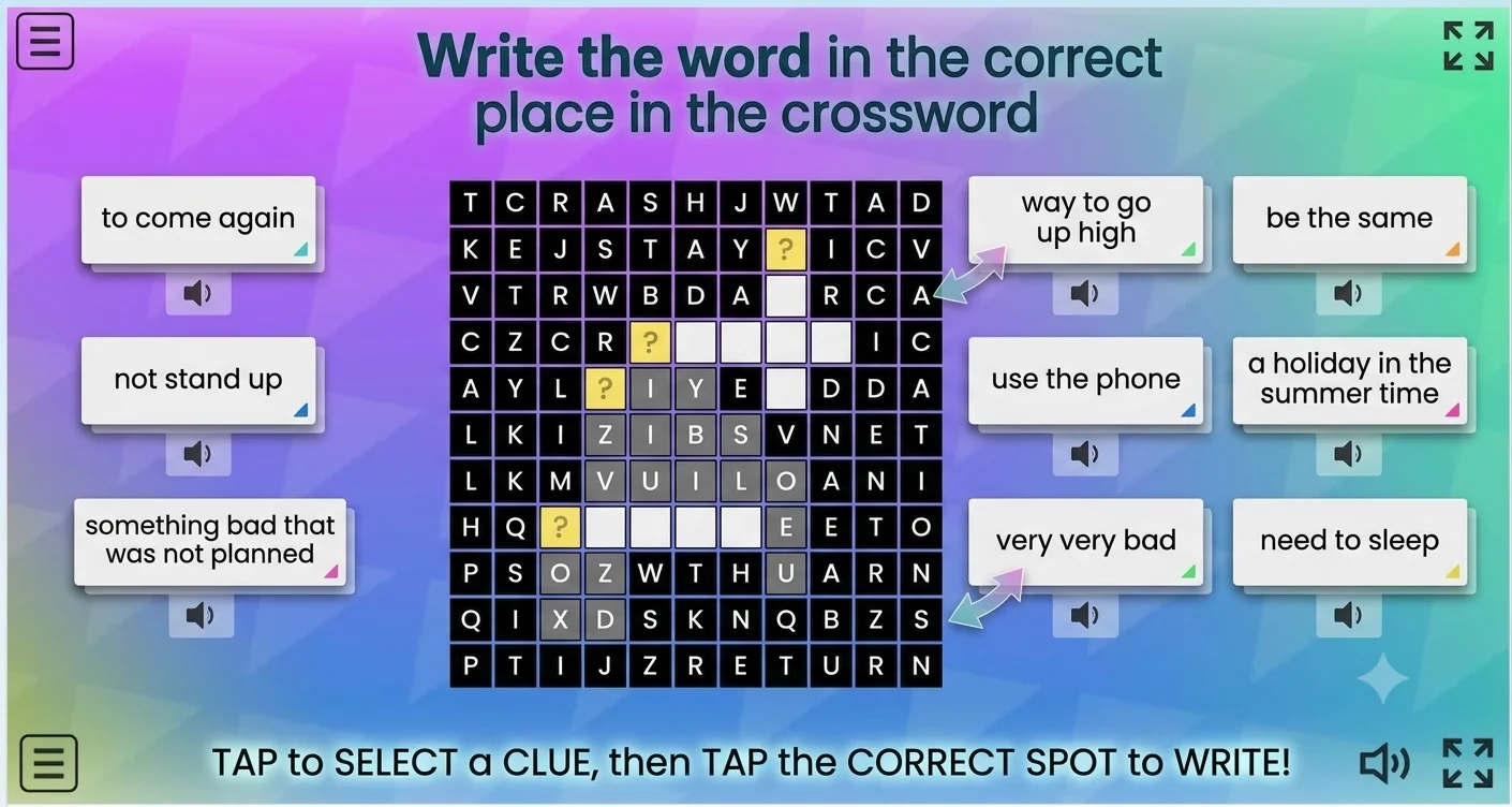 Write the word in the correct place in the crossword.